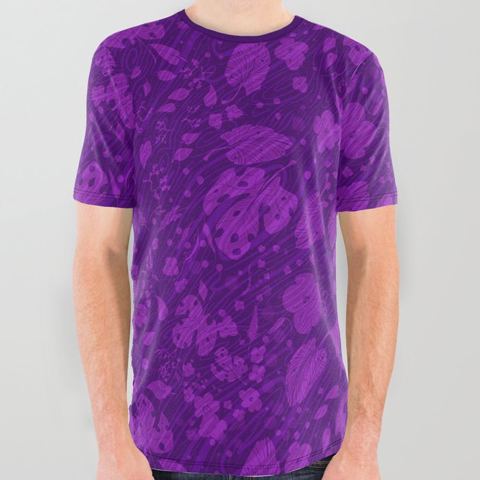 Purple Autumn Floral 3 All Over Graphic Tee