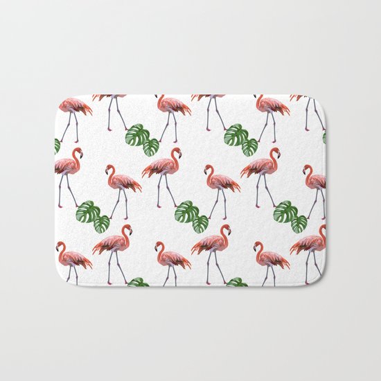 Flamingo & monstera pattern Bath Mat