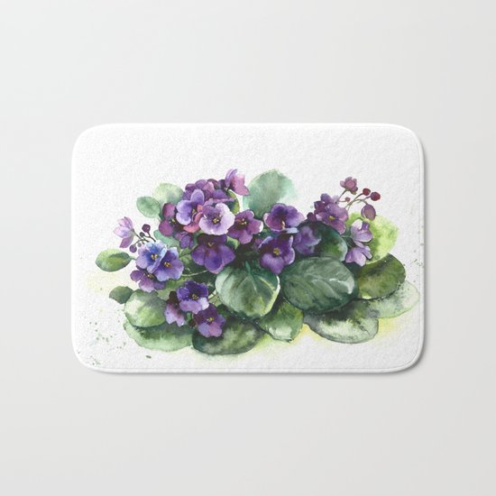 Senpolia viola violet flowers watercolor Bath Mat