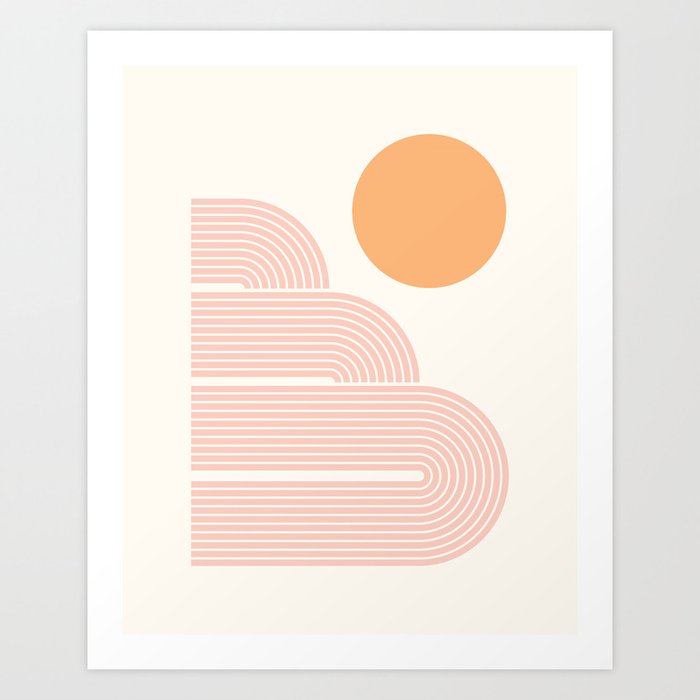 Mid Century Modern Geometric 59 in Coral Shades (Rainbow and Sunrise Abstraction) Art Print