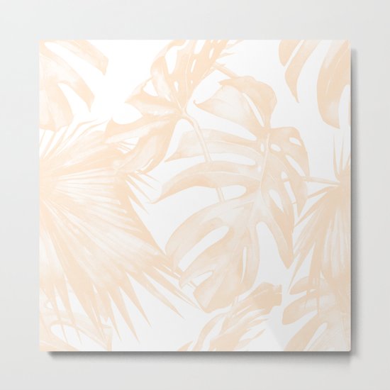 Island Vacation Hibiscus Palm Light Mango Metal Print