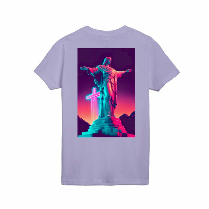 Neon Synthwave Christ The Redeemer Kids T Shirt