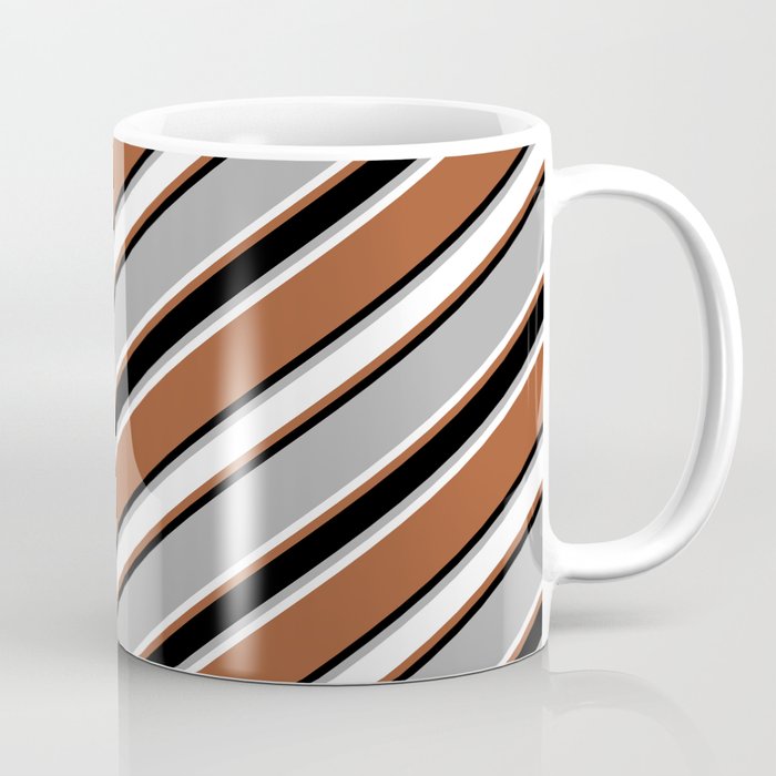 Dark Gray, White, Sienna & Black Colored Pattern of Stripes Coffee Mug