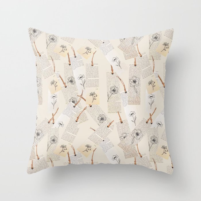 Bookpages and Sketches Throw Pillow
