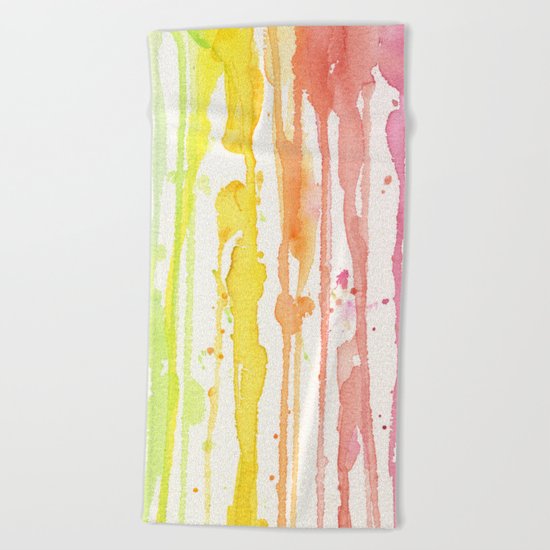 Rainbow Watercolor Texture Pattern Abstract Beach Towel