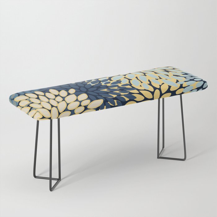 Modern Floral Yellow and Blue Art Bench