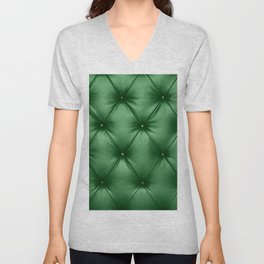 Close up background texture of dark green capitone genuine leather, retro Chesterfield style soft tufted furniture upholstery with deep diamond pattern and buttons V Neck T Shirt
