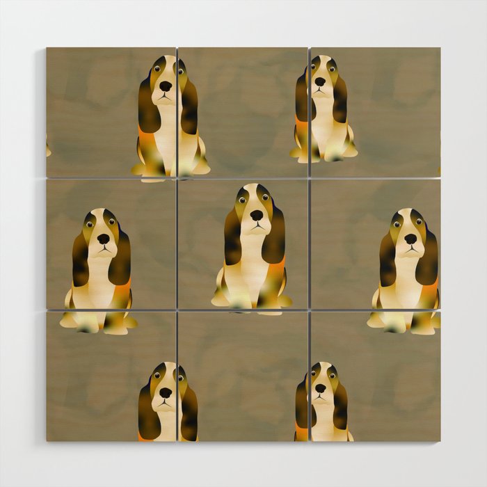 basset hound breed dogs, pattern in digital drawing Wood Wall Art