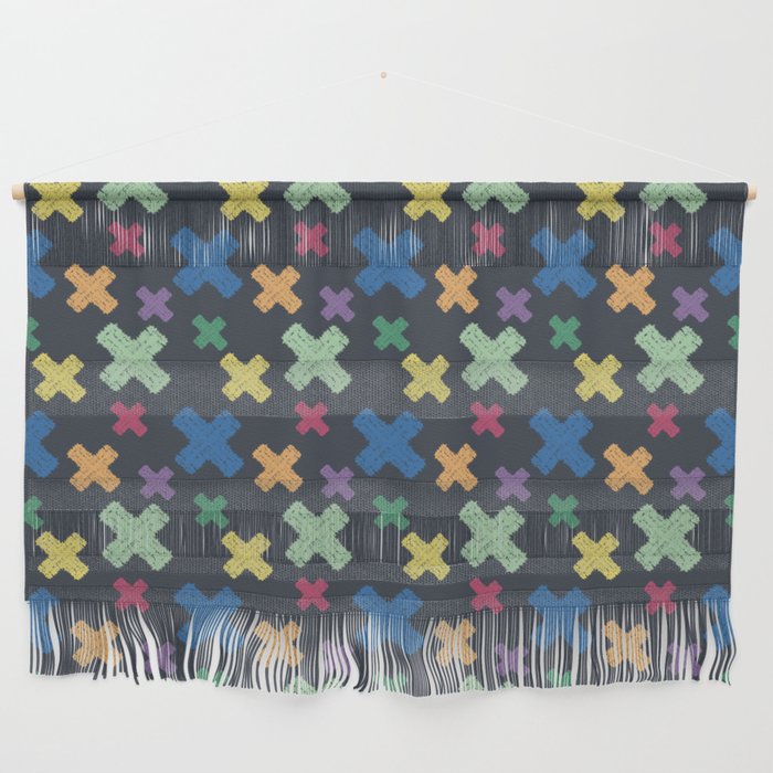 Modern colorful geometric tie dye X pattern on navy Wall Hanging