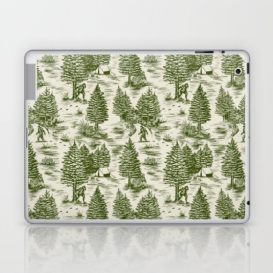 Bigfoot / Sasquatch Toile de Jouy in Forest Green Laptop & iPad Skin