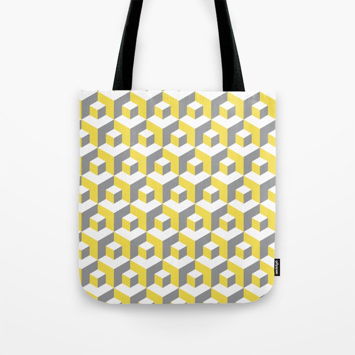 Colors of year 2021 illuminating yellow and ultimate gray seamless isometric pattern. Grey, white and yellow abstract endless isometric background. Seamless geometric pattern. illustration Tote Bag