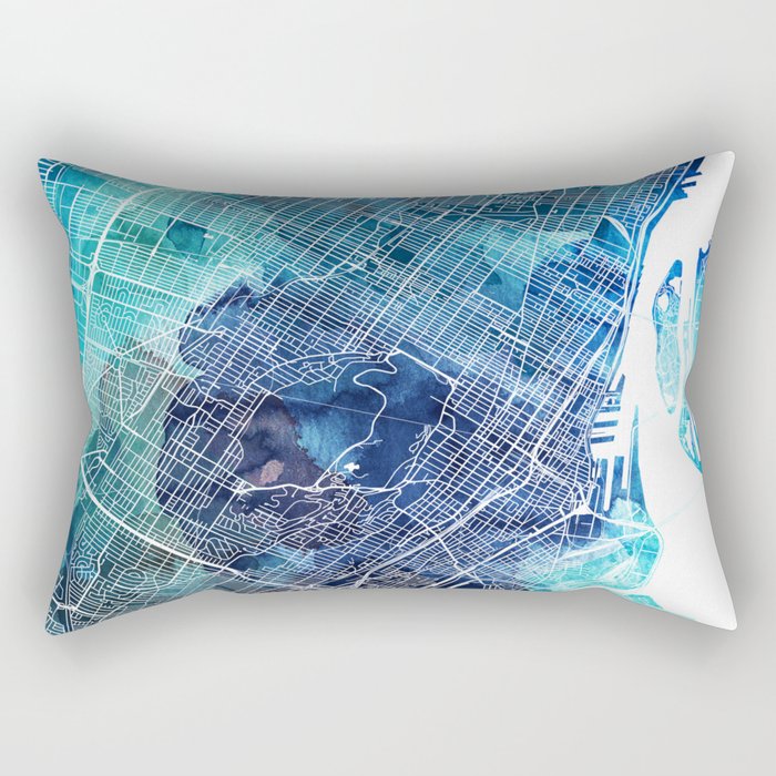 Montreal Canada Map Navy Blue Turquoise Watercolor Rectangular Pillow