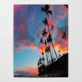 Palm Trees With The Pink Blue Sky Poster