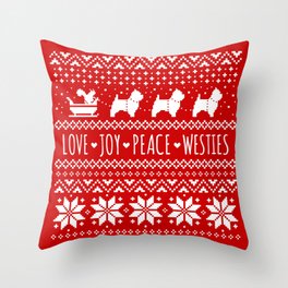 Love Joy Peace Westies | West Highland White Terriers Christmas Throw Pillow