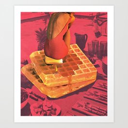 WAFFLE by Beth Hoeckel Kunstdrucke | Syrup, Pop Surrealism, Popart, Breakfast, Bethhoeckel, Illustration, Graphicdesign, Vintage, Swimming, Red 