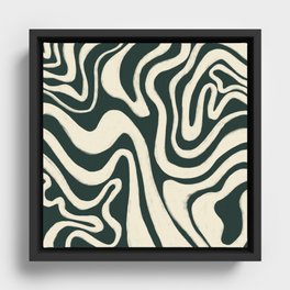 Antique White Swirl Retro Pattern over Pine Grove Green Framed Canvas