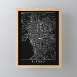 Buffalo Black Map Framed Mini Art Print