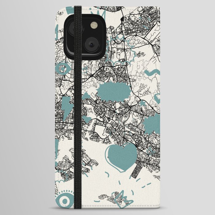 Singapore City Map Drawing iPhone Wallet Case