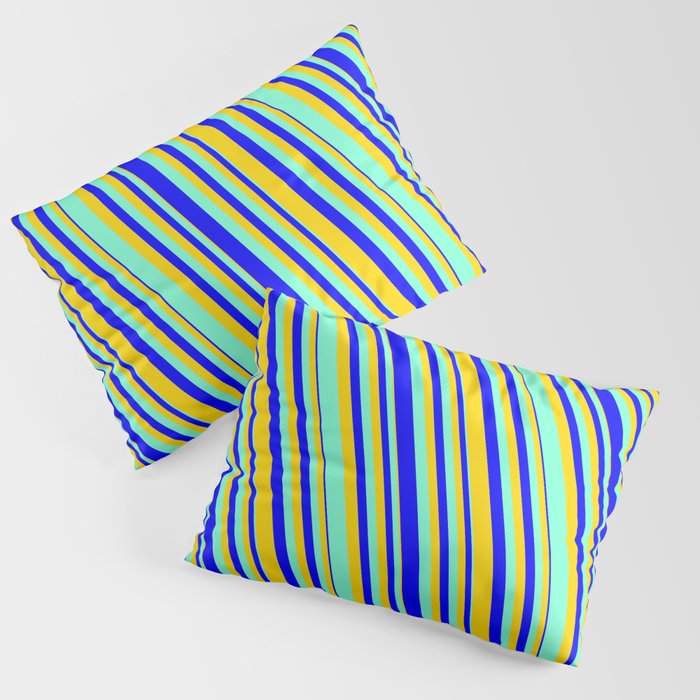 Aquamarine, Blue & Yellow Colored Lines Pattern Pillow Sham