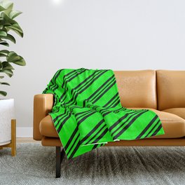 [ Thumbnail: Lime & Black Colored Lines Pattern Throw Blanket ]
