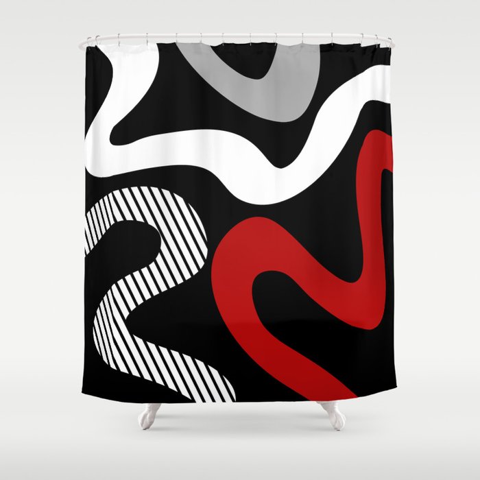 Abstract waves - red, grey, black, white Shower Curtain