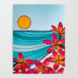 Pink Plumerias by the Beach Poster