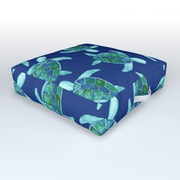 Save the Sea Turtles |Watercolor Blue Green| Renee Davis Outdoor Floor Cushion | Watercolor, Seaanimals, Painting, Beach, Florida, Babyturtle, Ocean, Blue, Turtle, Marine 