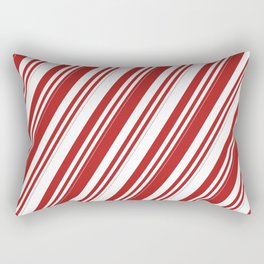 [ Thumbnail: Red and White Colored Lines/Stripes Pattern Rectangular Pillow ]