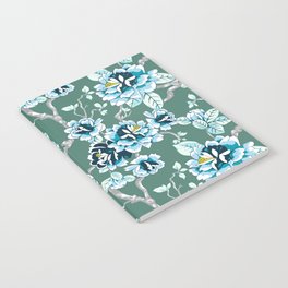 Spring Flowers Pattern Blue on Soft Green  Notebook