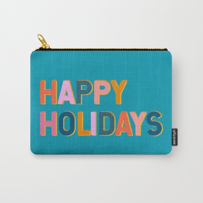 Colorful Happy Holidays Typography Carry-All Pouch