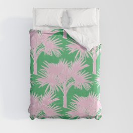 Retro Palm Trees Pastel Pink and Kelly Green Duvet Cover