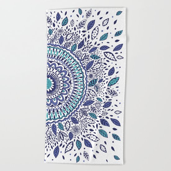 Indigo Flowered Mandala Beach Towel