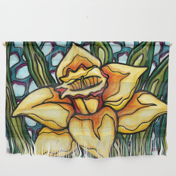 Bright daffodil painting, yellow spring flower Wall Hanging