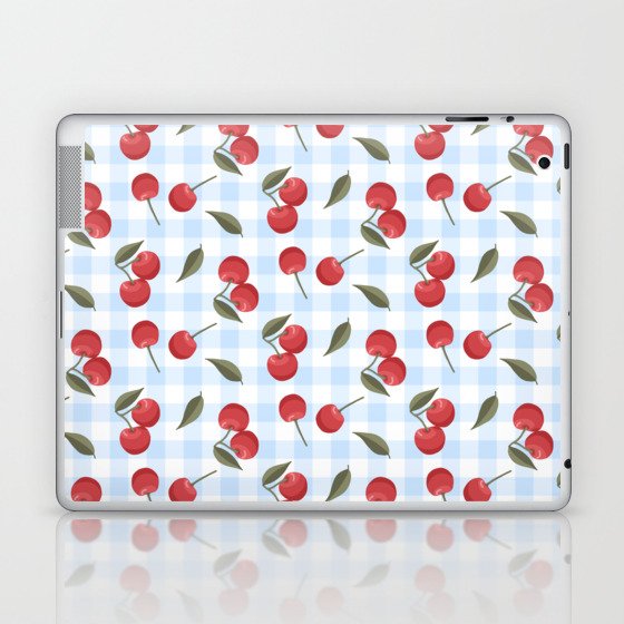 Blue cherry gingham Laptop & iPad Skin