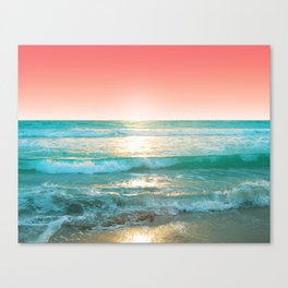 Aqua and Coral, 1 Canvas Print