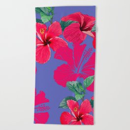 Pink Tropical Hibiscus Pattern Beach Towel
