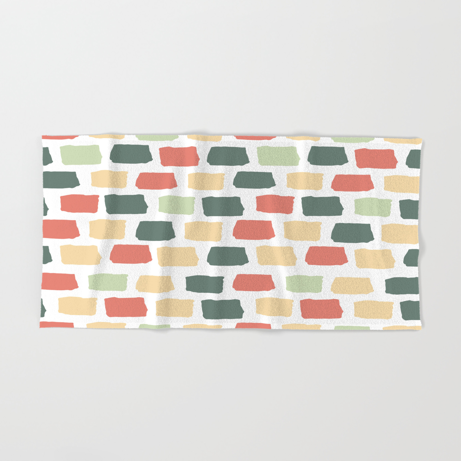Hand Drawn Abstract Brick Wall Pattern Red Green And Yellow Hand