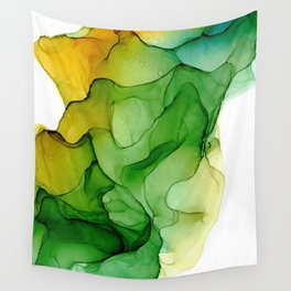 Yellow Green Blue 522 Abstract Modern Alcohol Ink Painting by Herzart Wall Tapestry