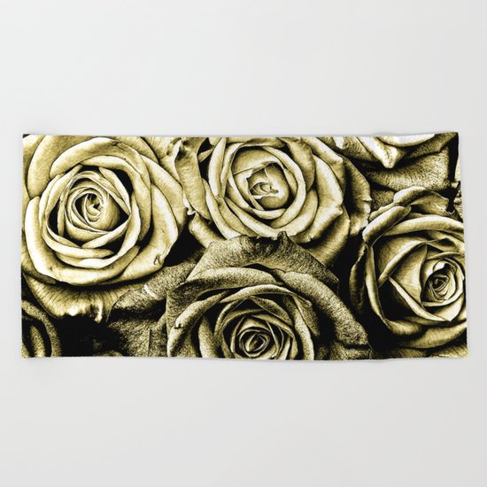 Vintage Gold Roses Beach Towel