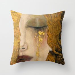 Golden Tears (Freya's Heartache) portrait painting by Gustav Klimt Throw Pillow
