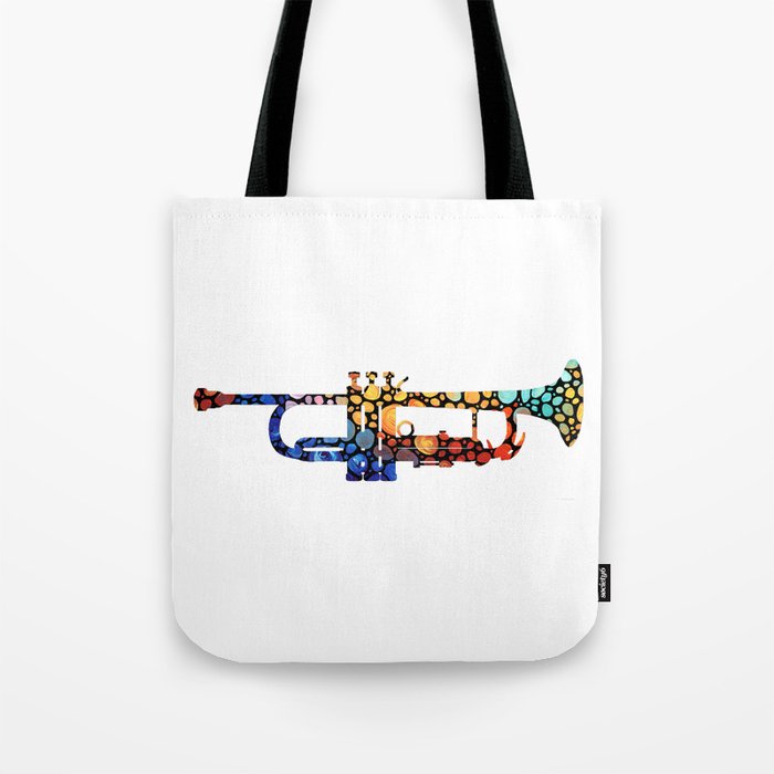 Whimsical Colorful Mosaic Music Trumpet Art Tote Bag