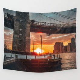 New York City Brooklyn Bridge at sunset Wall Tapestry