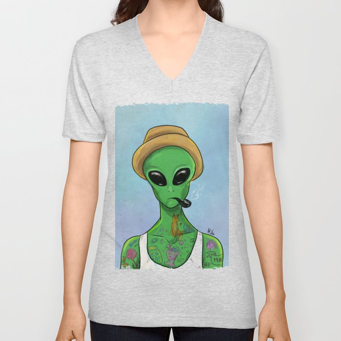 Alien with cool tattoos V Neck T Shirt