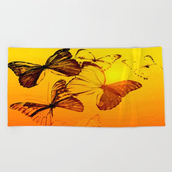 Fly fly butterfly! - Butterflies on a orange background with sunlight #society6 #buyart Beach Towel