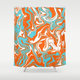 Orange Turquoise and White Oil Spill Shower Curtain
