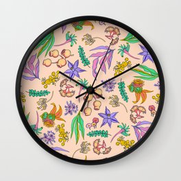 Botanica - Peach Wall Clock | Bush, Wreath, Wa, Kangaroopaw, Flowers, Botanical, Sunset, Leaves, Gumnut, Australia 