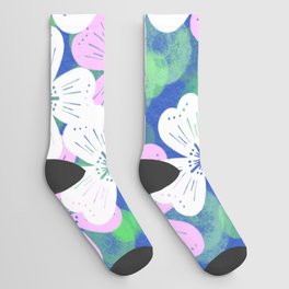 70’s Desert Flowers Pink On Navy Socks