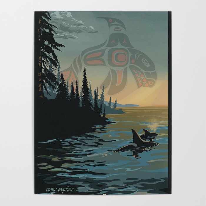 Retro British Columbia Orca poster Poster