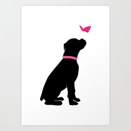 boxer dog butterfly Art Print | Summer, Silhouette, Puppy, Graphicdesign, Breed, Pink, Sitting, Boxer, Mammal, Animal 