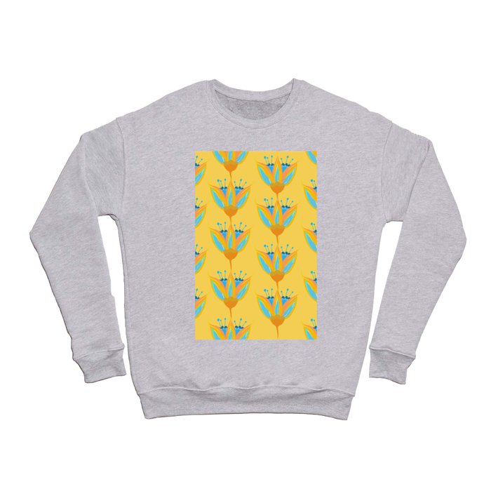 Abstract Colorful Floral Art Pattern in Turquoise and Yellow Crewneck Sweatshirt